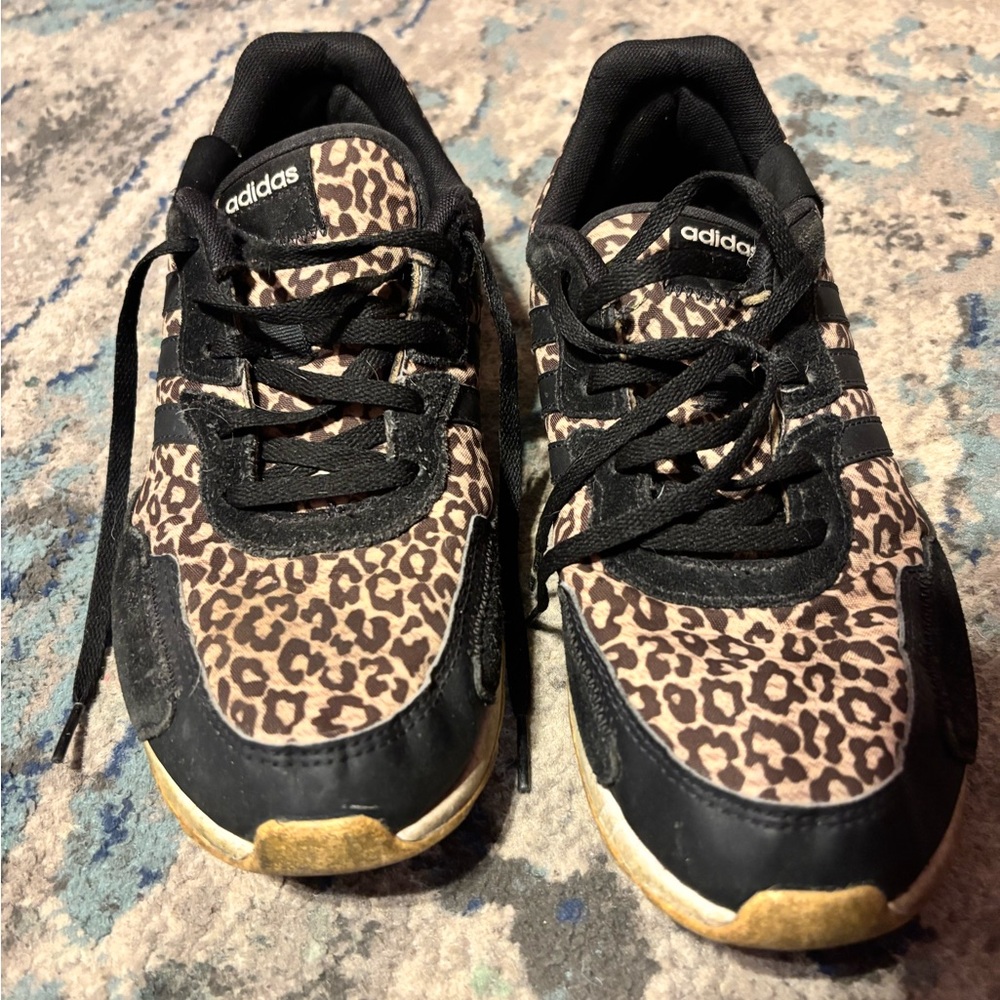 Adidas Black and Brown Leopard Pattern Sneakers